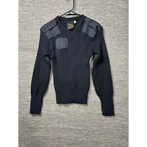 Citadel Sweater Mens Small Black Wool V Neck Military Shoulder Elbow Patches